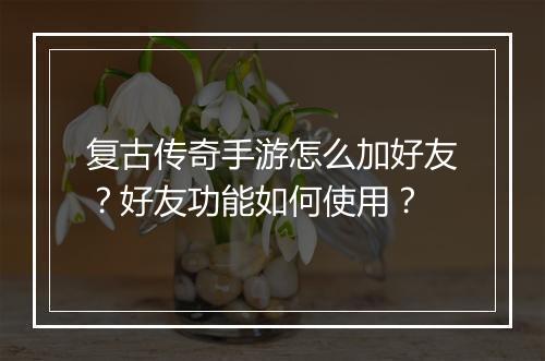 复古传奇手游怎么加好友？好友功能如何使用？