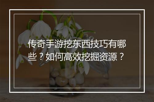 传奇手游挖东西技巧有哪些？如何高效挖掘资源？