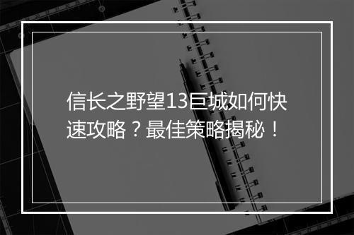 信长之野望13巨城如何快速攻略？最佳策略揭秘！