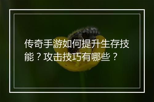 传奇手游如何提升生存技能？攻击技巧有哪些？