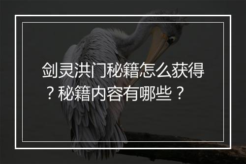 剑灵洪门秘籍怎么获得？秘籍内容有哪些？