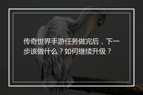 传奇世界手游任务做完后，下一步该做什么？如何继续升级？