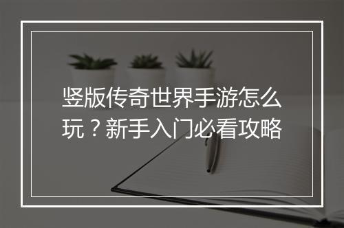 竖版传奇世界手游怎么玩？新手入门必看攻略