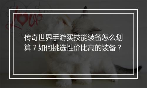 传奇世界手游买技能装备怎么划算？如何挑选性价比高的装备？