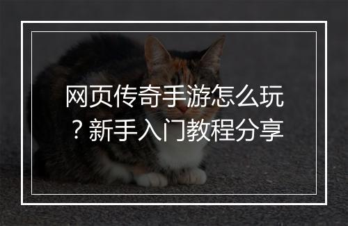 网页传奇手游怎么玩？新手入门教程分享