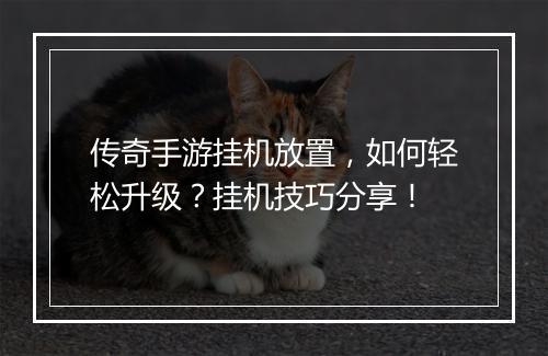 传奇手游挂机放置，如何轻松升级？挂机技巧分享！
