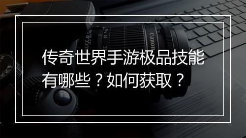 传奇世界手游极品技能有哪些？如何获取？
