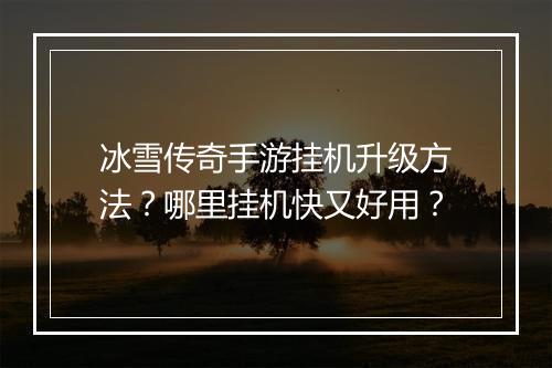冰雪传奇手游挂机升级方法？哪里挂机快又好用？