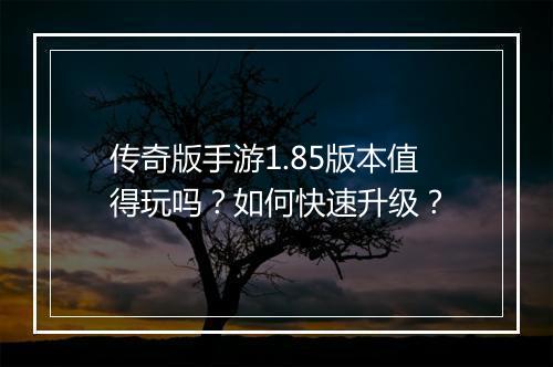 传奇版手游1.85版本值得玩吗？如何快速升级？