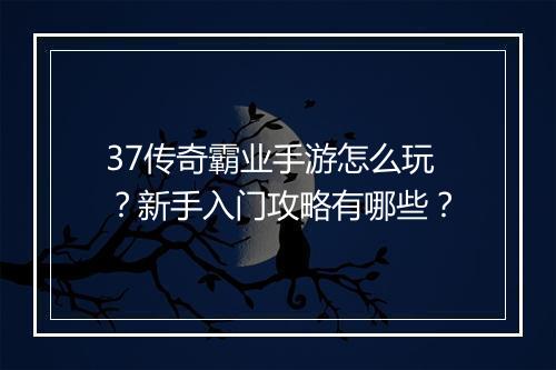 37传奇霸业手游怎么玩？新手入门攻略有哪些？