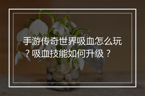 手游传奇世界吸血怎么玩？吸血技能如何升级？