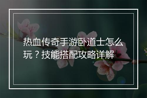 热血传奇手游卧道士怎么玩？技能搭配攻略详解