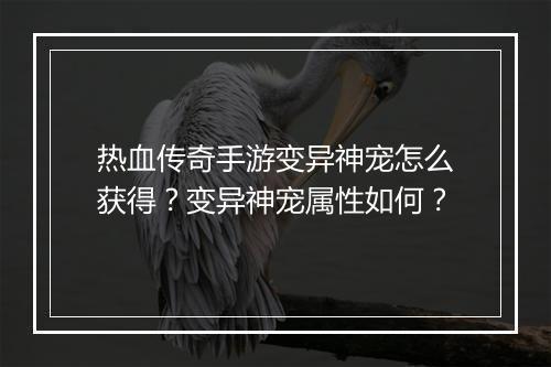 热血传奇手游变异神宠怎么获得？变异神宠属性如何？