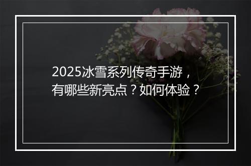 2025冰雪系列传奇手游，有哪些新亮点？如何体验？