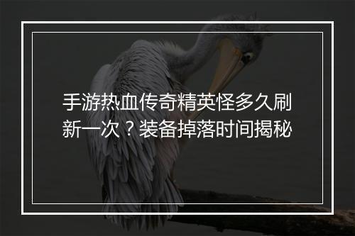 手游热血传奇精英怪多久刷新一次？装备掉落时间揭秘