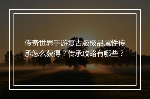 传奇世界手游复古版极品属性传承怎么获得？传承攻略有哪些？