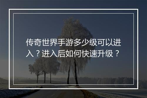 传奇世界手游多少级可以进入？进入后如何快速升级？