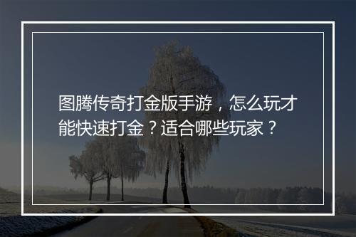图腾传奇打金版手游，怎么玩才能快速打金？适合哪些玩家？