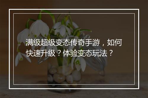 满级超级变态传奇手游，如何快速升级？体验变态玩法？