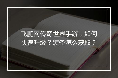飞鹏网传奇世界手游，如何快速升级？装备怎么获取？