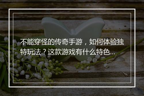 不能穿怪的传奇手游，如何体验独特玩法？这款游戏有什么特色？