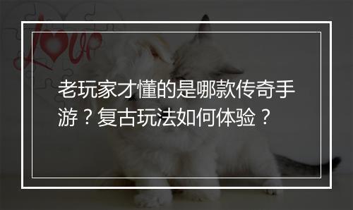 老玩家才懂的是哪款传奇手游？复古玩法如何体验？