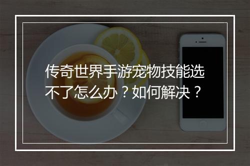 传奇世界手游宠物技能选不了怎么办？如何解决？
