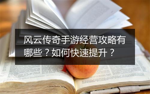 风云传奇手游经营攻略有哪些？如何快速提升？