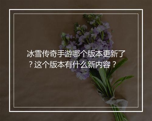 冰雪传奇手游哪个版本更新了？这个版本有什么新内容？