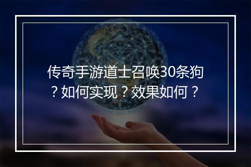 传奇手游道士召唤30条狗？如何实现？效果如何？