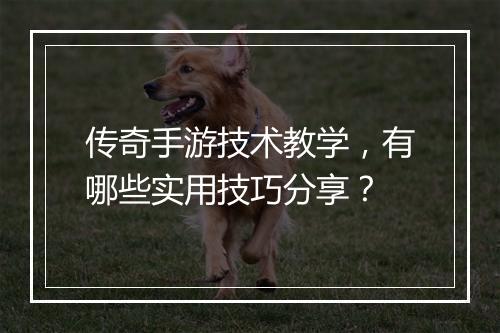 传奇手游技术教学，有哪些实用技巧分享？