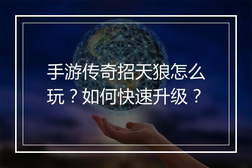 手游传奇招天狼怎么玩？如何快速升级？