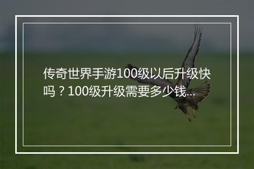 传奇世界手游100级以后升级快吗？100级升级需要多少钱？