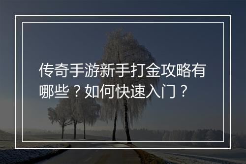 传奇手游新手打金攻略有哪些？如何快速入门？