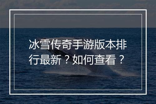 冰雪传奇手游版本排行最新？如何查看？