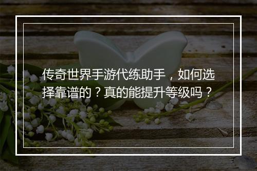 传奇世界手游代练助手，如何选择靠谱的？真的能提升等级吗？