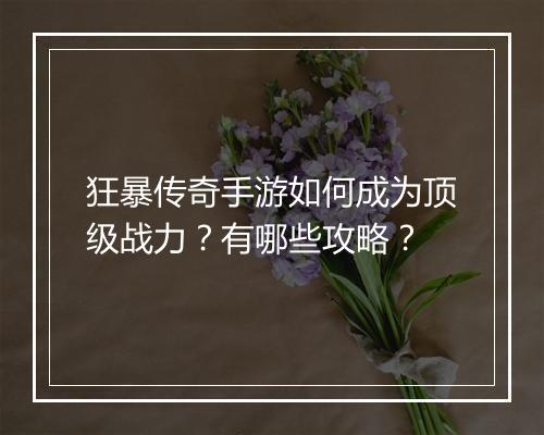 狂暴传奇手游如何成为顶级战力？有哪些攻略？