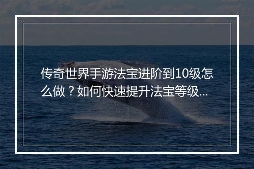 传奇世界手游法宝进阶到10级怎么做？如何快速提升法宝等级？