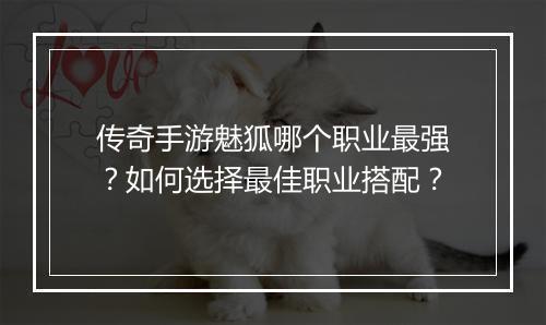 传奇手游魅狐哪个职业最强？如何选择最佳职业搭配？