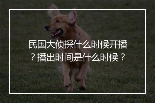 民国大侦探什么时候开播？播出时间是什么时候？
