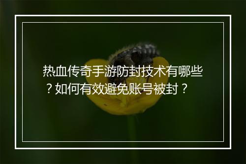 热血传奇手游防封技术有哪些？如何有效避免账号被封？