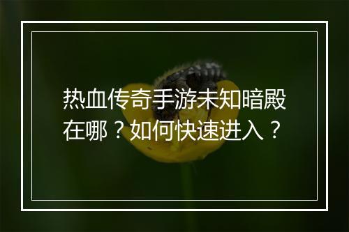 热血传奇手游未知暗殿在哪？如何快速进入？