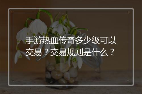 手游热血传奇多少级可以交易？交易规则是什么？