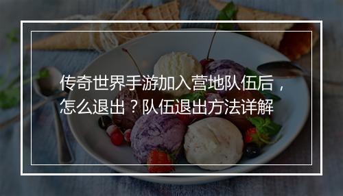 传奇世界手游加入营地队伍后，怎么退出？队伍退出方法详解