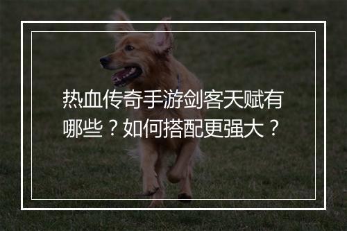 热血传奇手游剑客天赋有哪些？如何搭配更强大？
