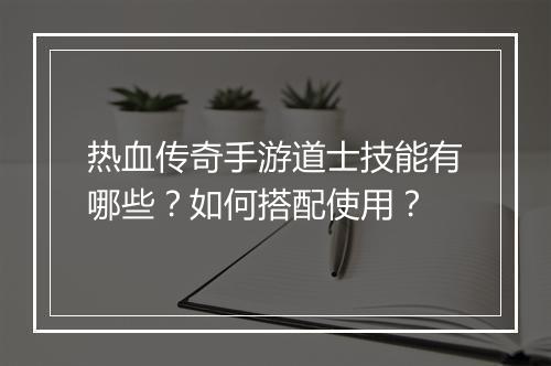 热血传奇手游道士技能有哪些？如何搭配使用？