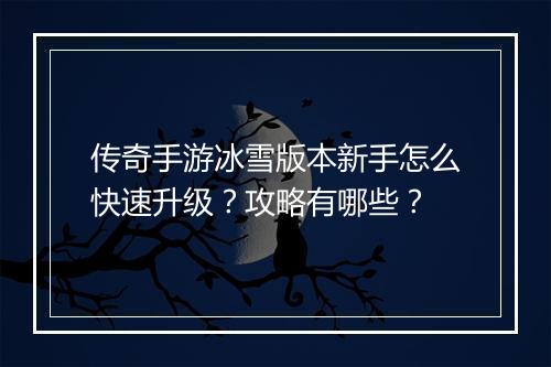 传奇手游冰雪版本新手怎么快速升级？攻略有哪些？