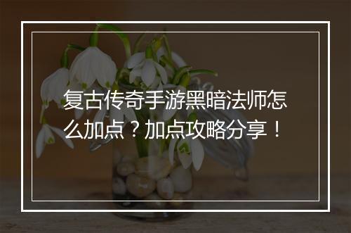 复古传奇手游黑暗法师怎么加点？加点攻略分享！
