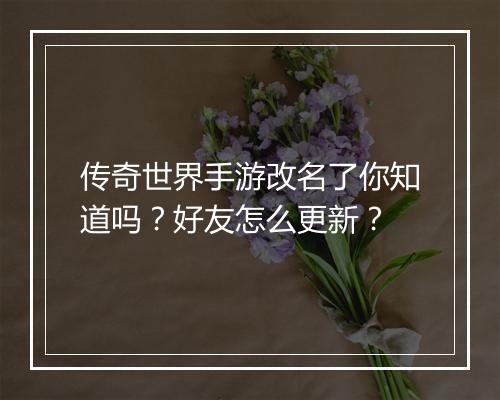 传奇世界手游改名了你知道吗？好友怎么更新？