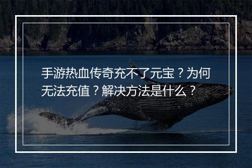 手游热血传奇充不了元宝？为何无法充值？解决方法是什么？